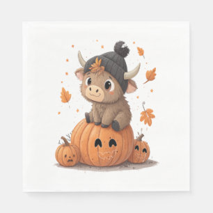 Retro Halloween Highland Cow Napkin