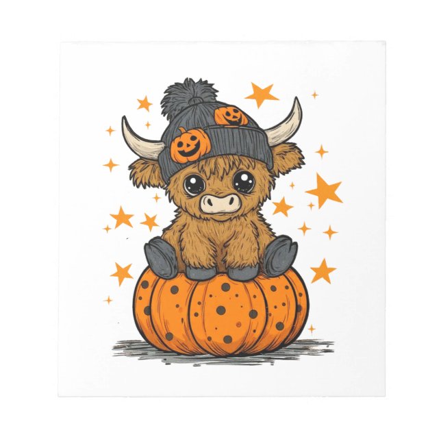 Retro Halloween Highland Cow Notepad (Front)