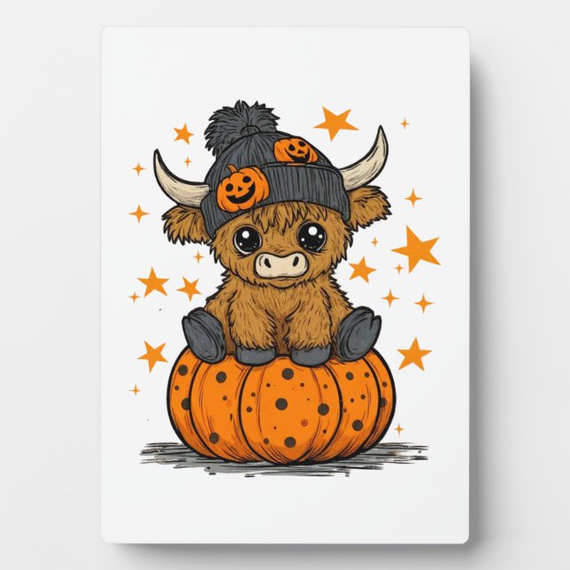 Retro Halloween Highland Cow Plaque (Front)
