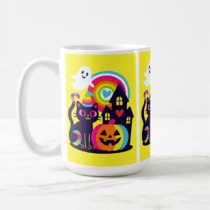  Retro Halloween Kawaii Black Cat, Pumpkin design Coffee Mug