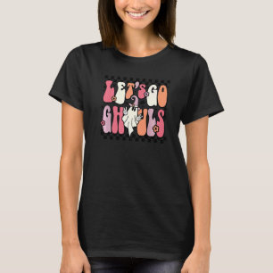 Retro Halloween Let's Go Ghouls Cute Ghost Checke T-Shirt