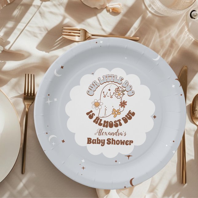 Retro Halloween Little Boo Baby Shower Paper Plate (Creator Uploaded)