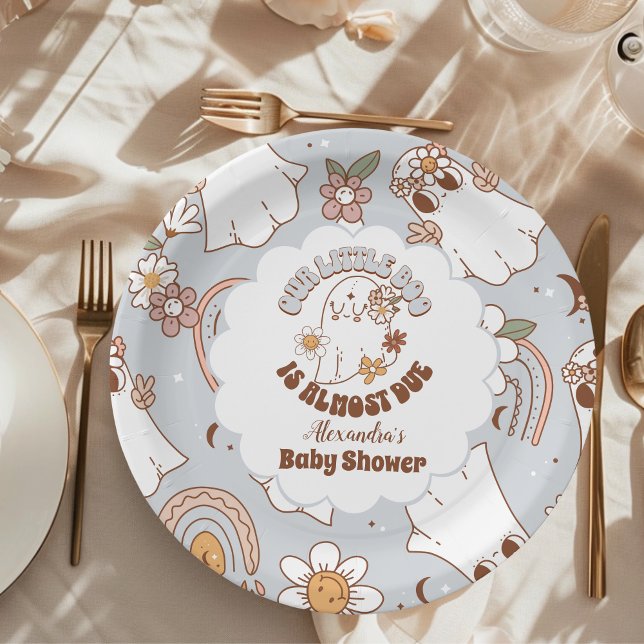Retro Halloween Little Boo Baby Shower Paper Plate (Creator Uploaded)