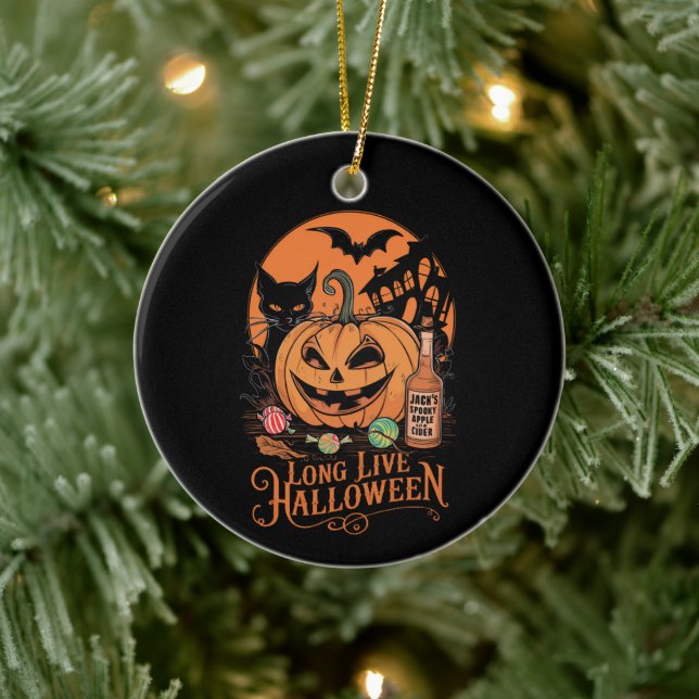Retro Halloween Long Live Fall Spooky Season  Ceramic Ornament (Tree)