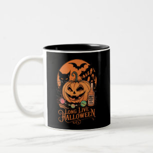 Retro Halloween Long Live Fall Spooky Season Two-Tone Coffee Mug