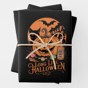 Retro Halloween Long Live Fall Spooky Season Wrapping Paper Sheet