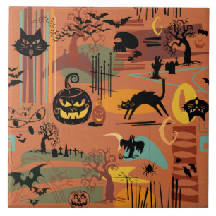 Retro Halloween O'Rama Ceramic Tile