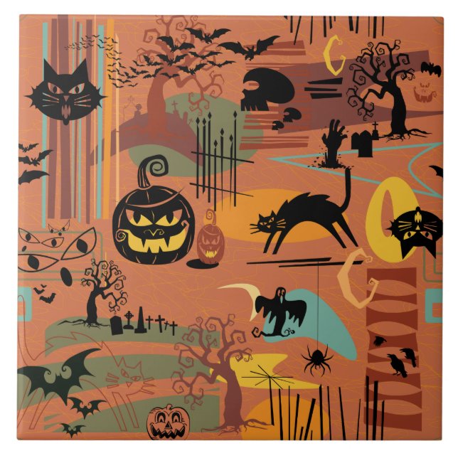 Retro Halloween O'Rama Ceramic Tile (Front)