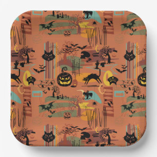 Retro Halloween O'Rama Paper Plates