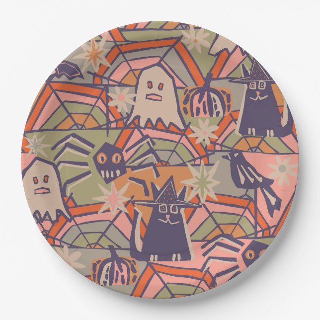 Retro Halloween  Paper Plate (Front)