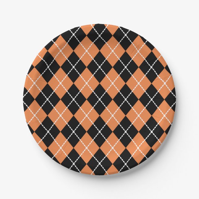Retro Halloween Party Orange Black Paper Plates (Front)