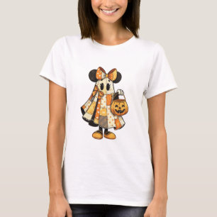 Retro Halloween Patchwork Mouse Ghost T-Shirt