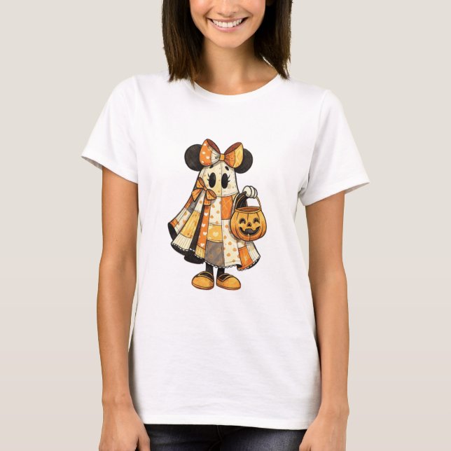 Retro Halloween Patchwork Mouse Ghost T-Shirt (Front)