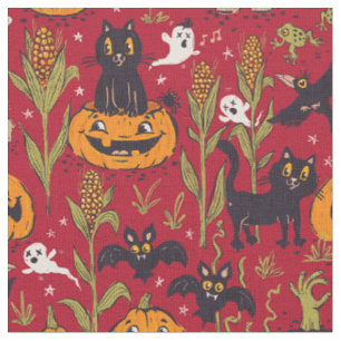 Retro Halloween pattern in vintage cartoon style. Fabric
