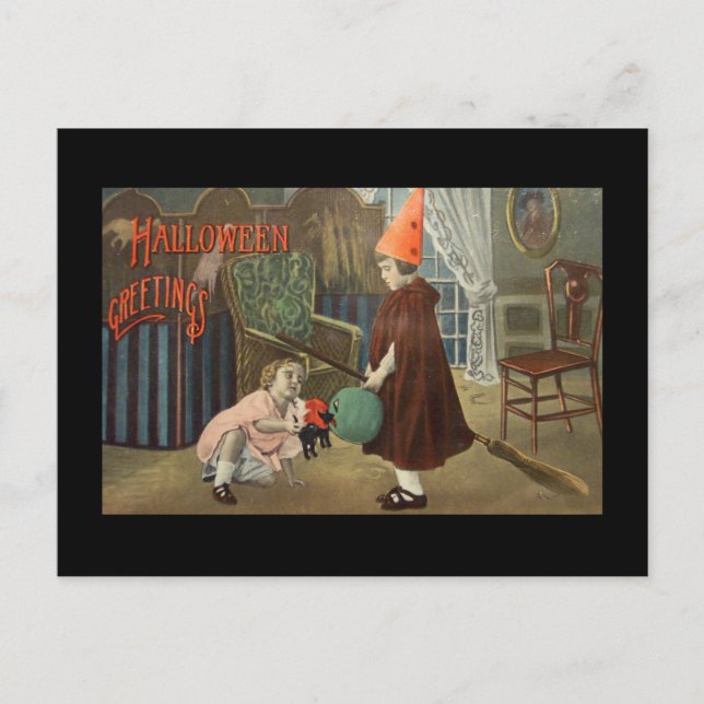 RETRO HALLOWEEN Postcard "HALLOWEEN GREETINGS" (Front)