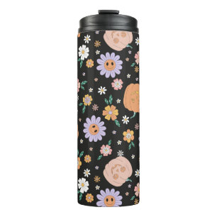 Retro Halloween Pumpkins and Flowers Pattern Thermal Tumbler
