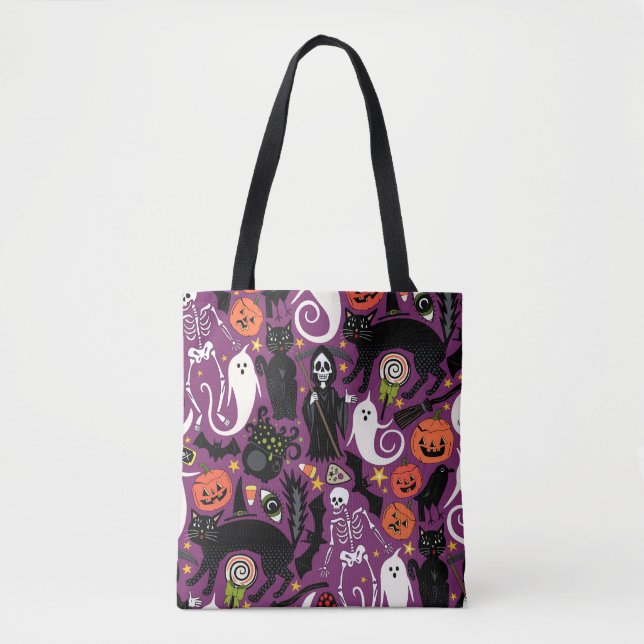 retro halloween purple tote bag (Front)