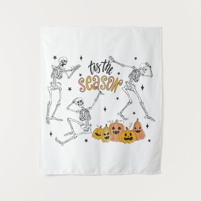 Retro Halloween Shirt, Funny Halloween Skull Tapestry (Front)