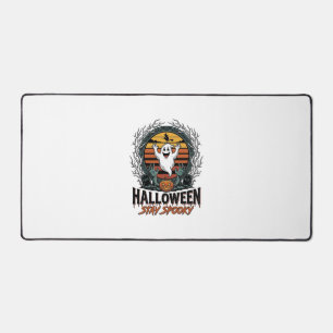 Retro Halloween Shirt with Engraved Ghost Moon Des Desk Mat