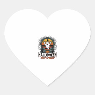 Retro Halloween Shirt with Engraved Ghost Moon Des Heart Sticker