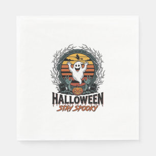 Retro Halloween Shirt with Engraved Ghost Moon Des Napkin