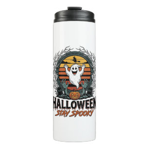 Retro Halloween Shirt with Engraved Ghost Moon Des Thermal Tumbler