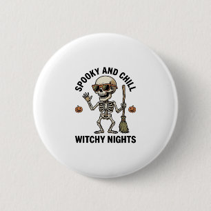 Retro Halloween Skeleton Engraving Witchy Broom Sh 6 Cm Round Badge