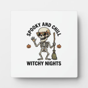 Retro Halloween Skeleton Engraving Witchy Broom Sh Plaque