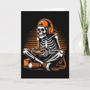 Retro Halloween Skeleton Gamer Video Gaming Boys M Card