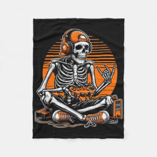 Retro Halloween Skeleton Gamer Video Gaming Boys M Fleece Blanket