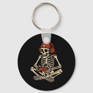 Retro Halloween Skeleton Gamer Video Gaming Boys M Key Ring