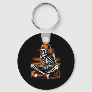 Retro Halloween Skeleton Gamer Video Gaming Boys M Key Ring