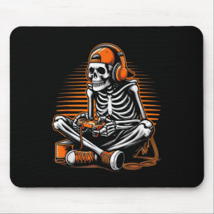 Retro Halloween Skeleton Gamer Video Gaming Boys M Mouse Pad
