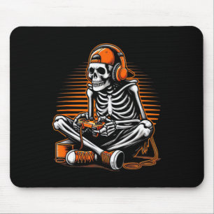 Retro Halloween Skeleton Gamer Video Gaming Boys M Mouse Pad