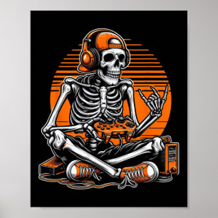 Retro Halloween Skeleton Gamer Video Gaming Boys M Poster