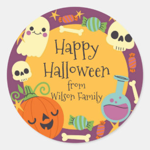 Retro Halloween Spooky  Classic Round Sticker