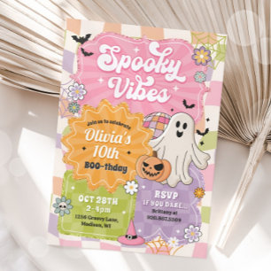 Retro Halloween Spooky Vibes Ghost Birthday Girl Invitation