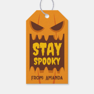 Retro Halloween Stay Spooky Orange Pumpkin Face Gift Tags