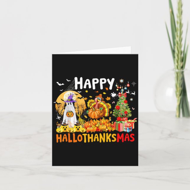Retro Halloween Thanksgiving Christmas Happy Hallo Card (Front)