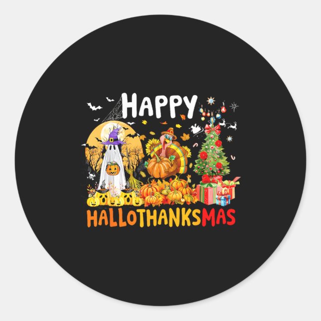 Retro Halloween Thanksgiving Christmas Happy Hallo Classic Round Sticker (Front)