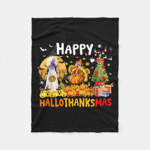 Retro Halloween Thanksgiving Christmas Happy Hallo Fleece Blanket