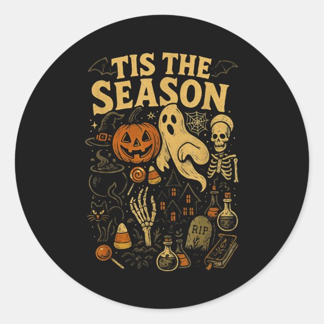 Retro Halloween Tis' The Season  Classic Round Sticker (Front)