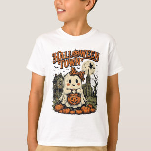 Retro Halloween Town Vintage Ghost T-Shirt Design