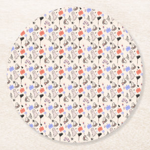 Retro Halloween Vintage Themed Doodles Round Paper Coaster
