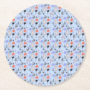Retro Halloween Vintage Themed Doodles Round Paper Coaster