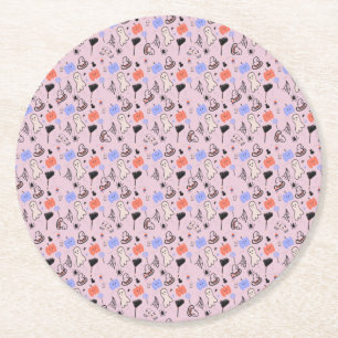 Retro Halloween Vintage Themed Doodles Round Paper Coaster