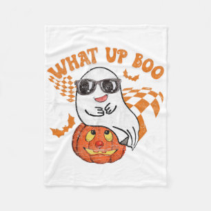 Retro Halloween What Up Boo Vintage Ghost Fall Sea Fleece Blanket