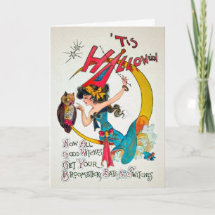 Retro Halloween Witch and Owl Card