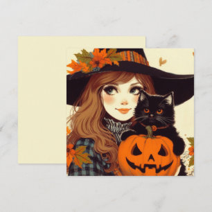 Retro Halloween Witch Cute Flat Greeting Card