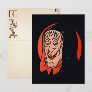 Retro Halloween Witch Face Postcard
